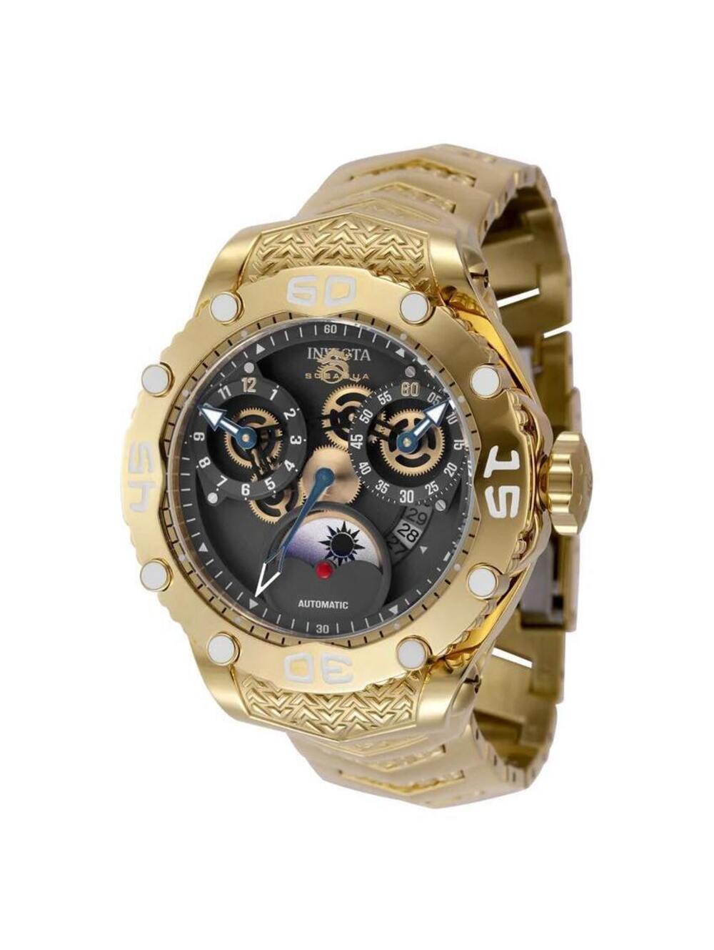 Invicta Men's Automatic Gold Tone Wristwatch with Black Dial and Moon Phase